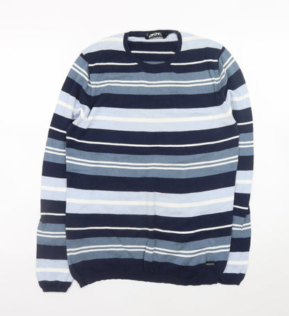 DKNY Men's Blue Striped Cotton Crew Neck Pullover Jumper Size M