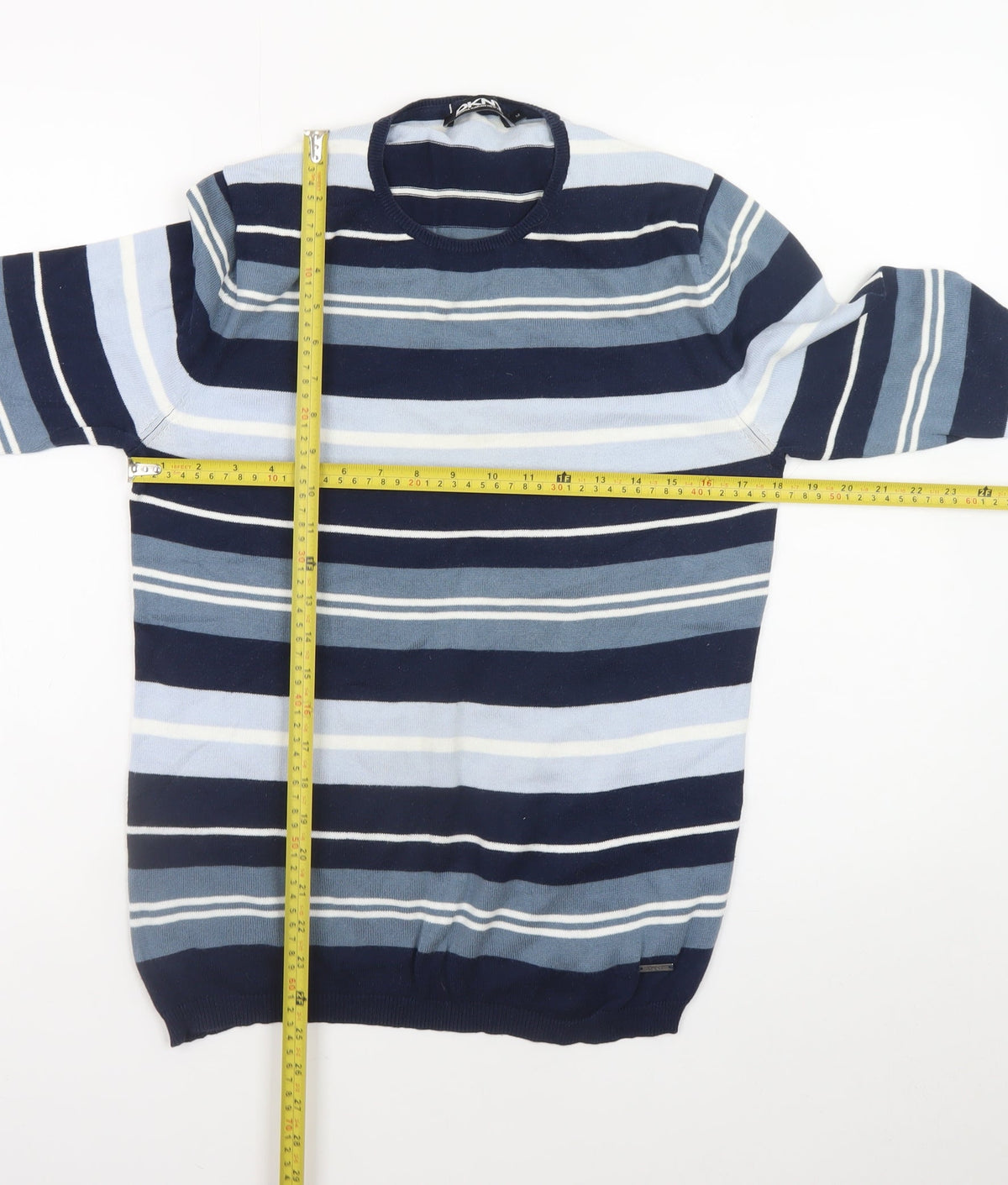 DKNY Men's Blue Striped Cotton Crew Neck Pullover Jumper Size M