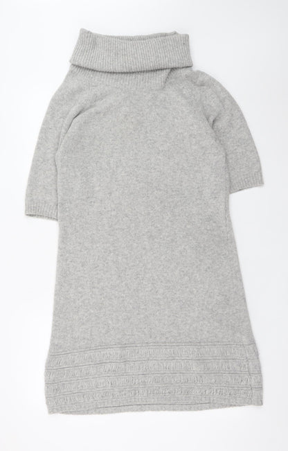 Benetton Women’s Grey Wool Roll Neck Jumper Dress Size 10