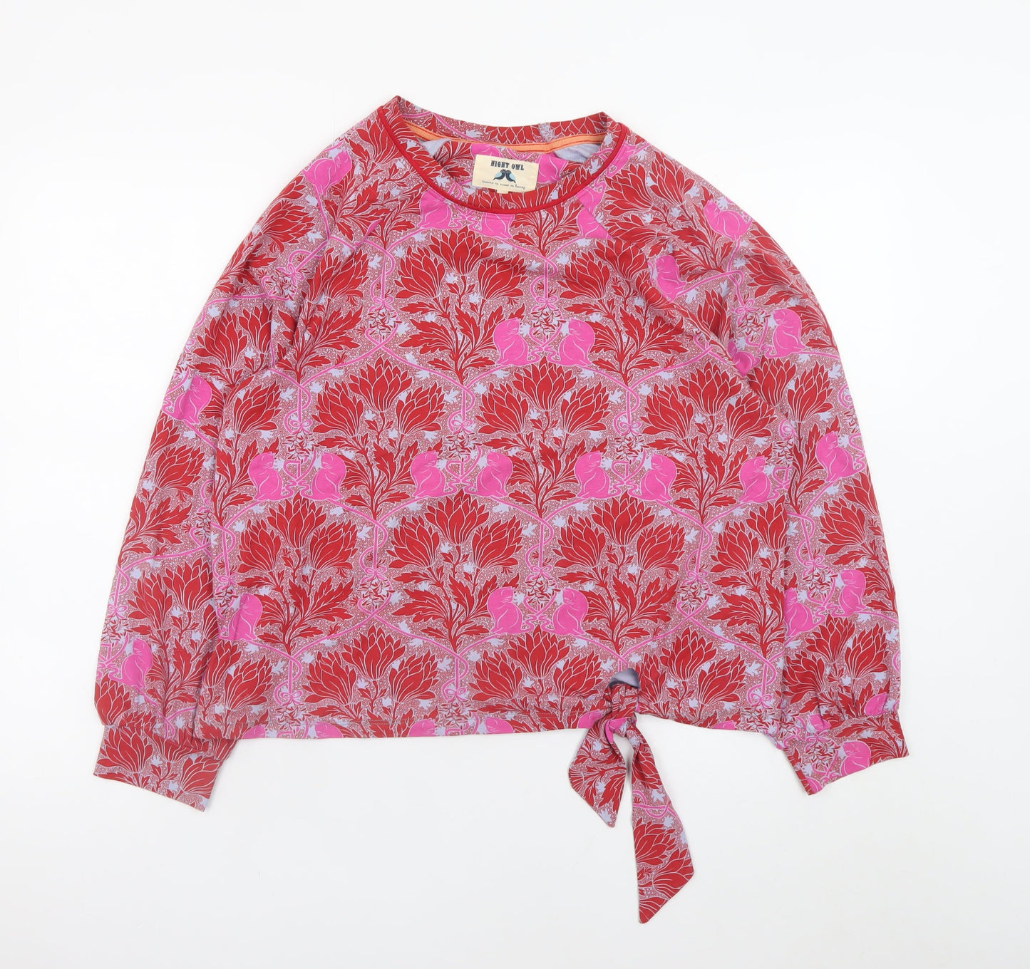 Womens UK Size M Night Owl Red Cropped Blouse