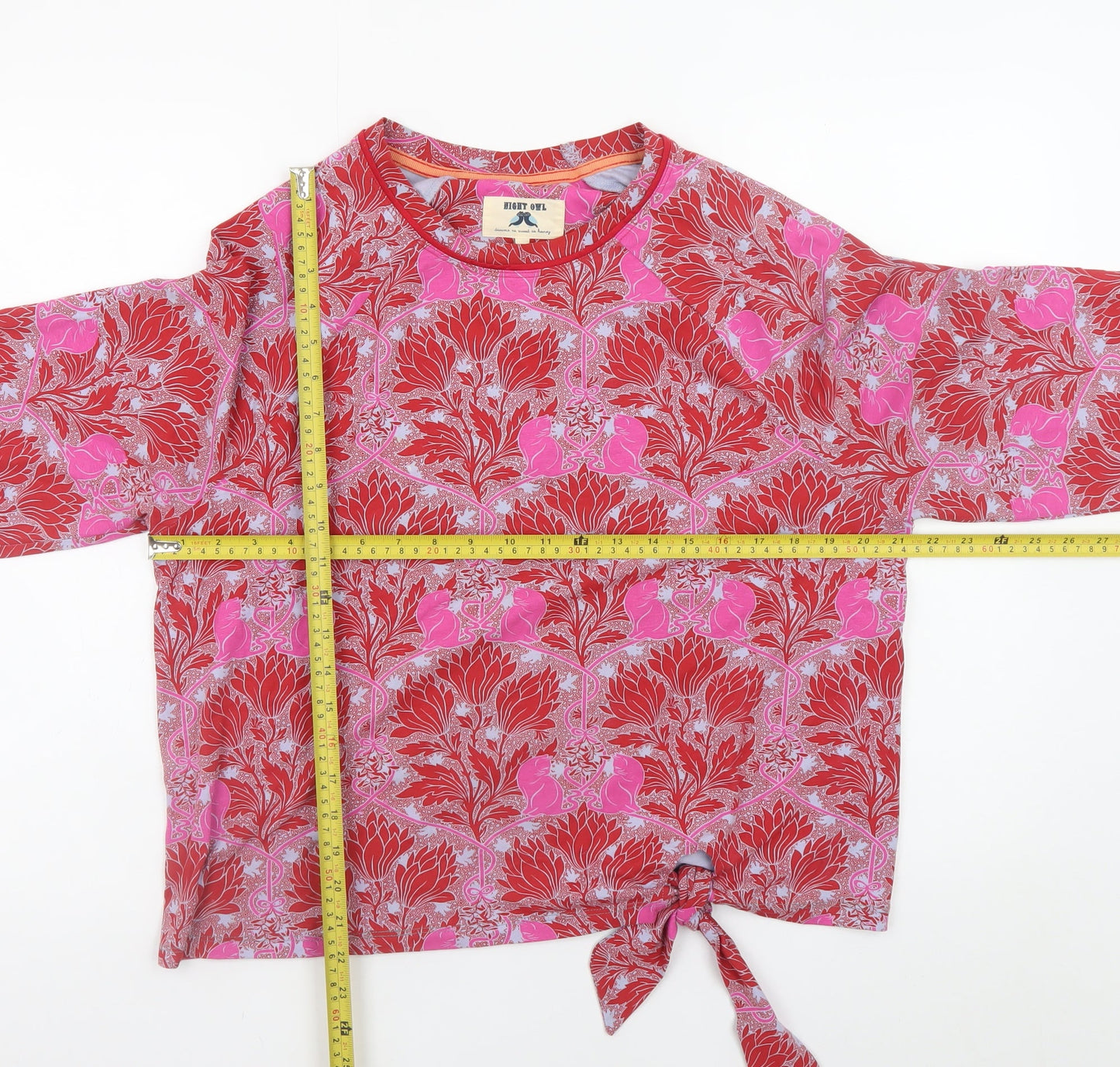 Womens UK Size M Night Owl Red Cropped Blouse
