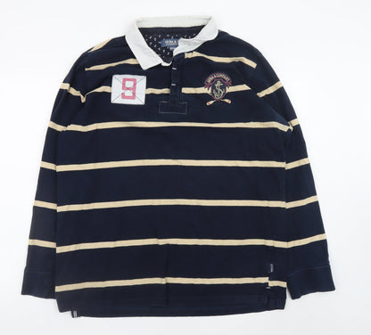 Quba & Co Men's Blue Striped Button-Up Rugby Shirt 2XL Long Sleeve Cotton