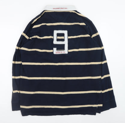 Quba & Co Men's Blue Striped Button-Up Rugby Shirt 2XL Long Sleeve Cotton