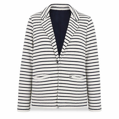 Superdry Womens White Striped Knit Cardigan L Collared Long Sleeve