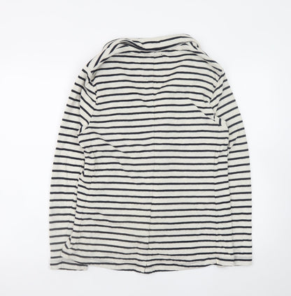 Superdry Womens White Striped Knit Cardigan L Collared Long Sleeve