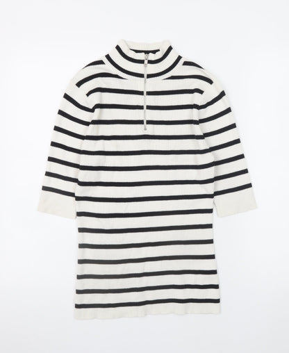 Very Women’s White Striped 1/2 Zip Mock Neck Ribbed Jumper Size 12