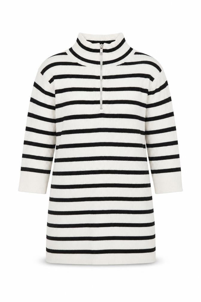 Very Women’s White Striped 1/2 Zip Mock Neck Ribbed Jumper Size 12