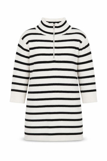 Very Women’s White Striped 1/2 Zip Mock Neck Ribbed Jumper Size 12
