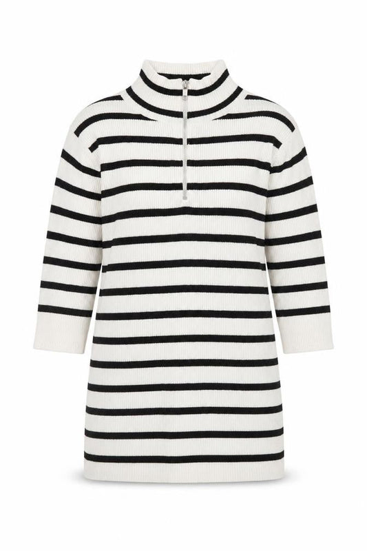 Very Women’s White Striped 1/2 Zip Mock Neck Ribbed Jumper Size 12