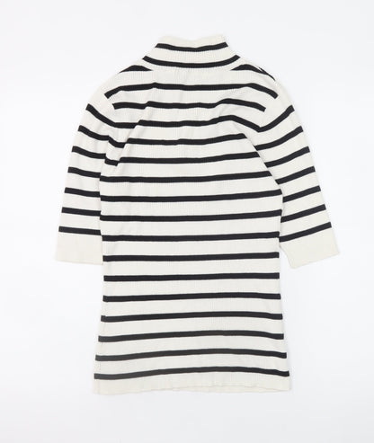 Very Women’s White Striped 1/2 Zip Mock Neck Ribbed Jumper Size 12