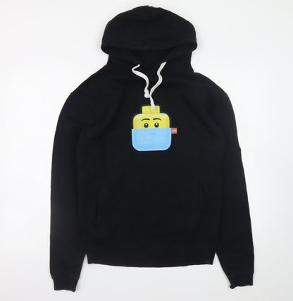 LEGO Boys Black Hoodie Small Organic Cotton Pullover Graphic Print