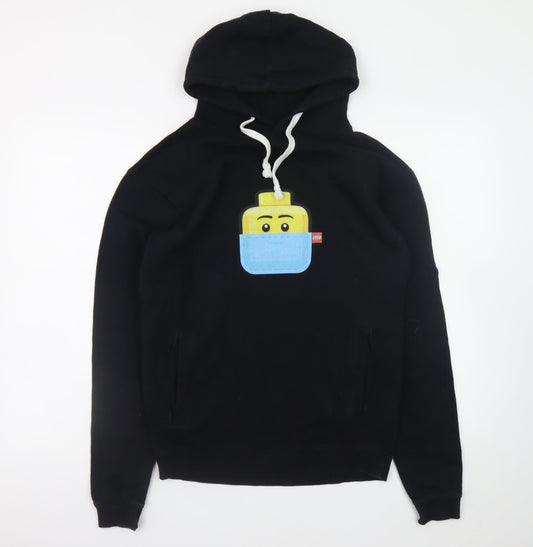 LEGO Boys Black Hoodie Small Organic Cotton Pullover Graphic Print