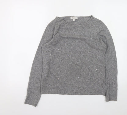 Bartolini Womens Grey Merino Wool Blend Beaded Pullover Jumper Size S