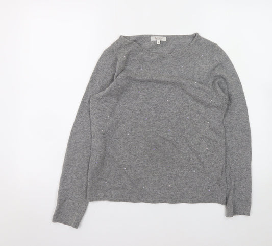 Bartolini Womens Grey Merino Wool Blend Beaded Pullover Jumper Size S