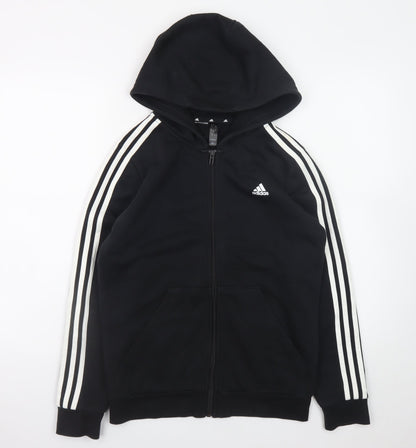 Adidas Boys Black Full Zip Hoodie 13-14 Years Fleece Sportswear