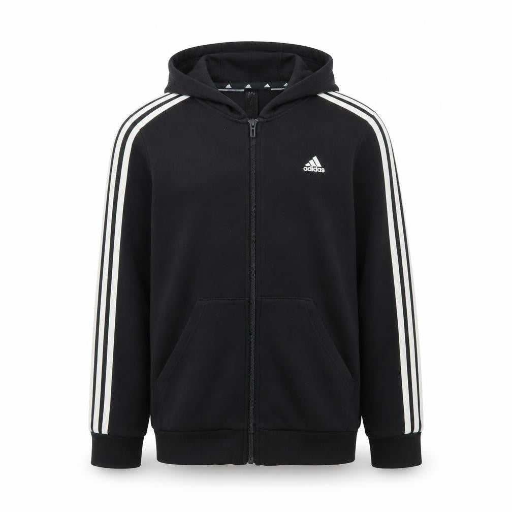 Front view of Adidas boys’ black full zip hoodie 13-14 years fleece sportswear