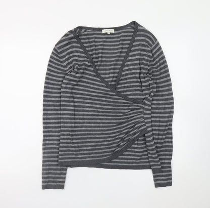Austin Reed Women’s Grey Striped Wrap Knit Jumper Medium
