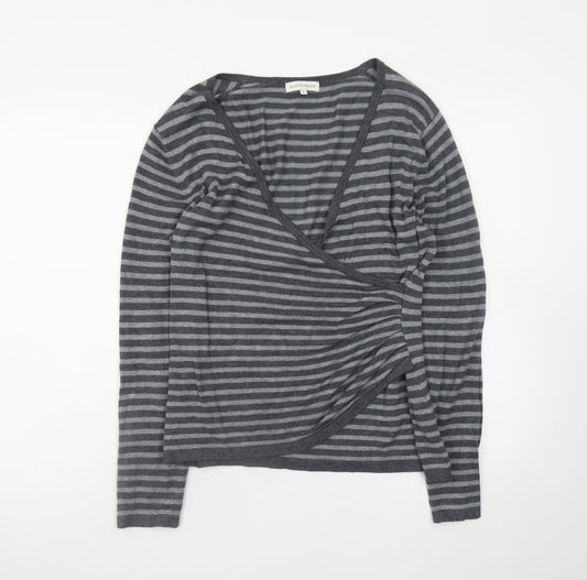Austin Reed Women’s Grey Striped Wrap Knit Jumper Medium