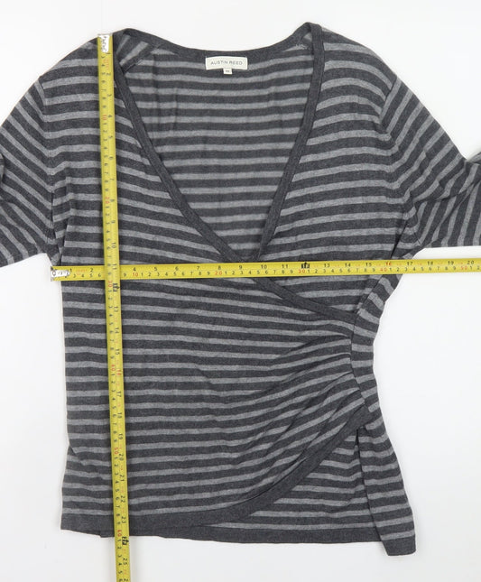 Austin Reed Women’s Grey Striped Wrap Knit Jumper Medium