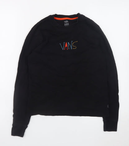 Vans Boys Black Long Sleeve Crew Neck Graphic T-Shirt XS Cotton