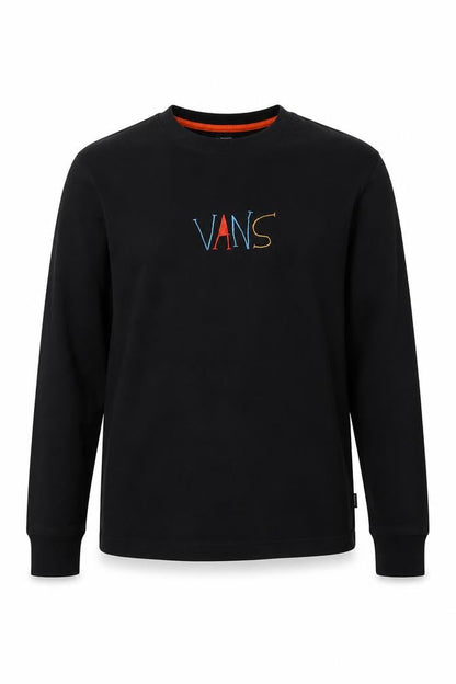 Vans Boys Black Long Sleeve Crew Neck Graphic T-Shirt XS Cotton