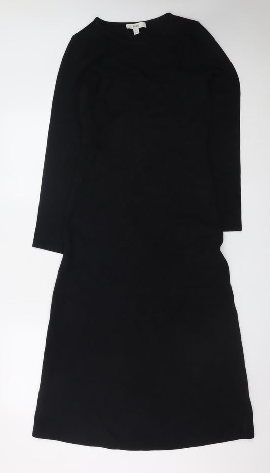 Marks and Spencer Women Black Size 8 Shift Jersey Long Sleeve Dress