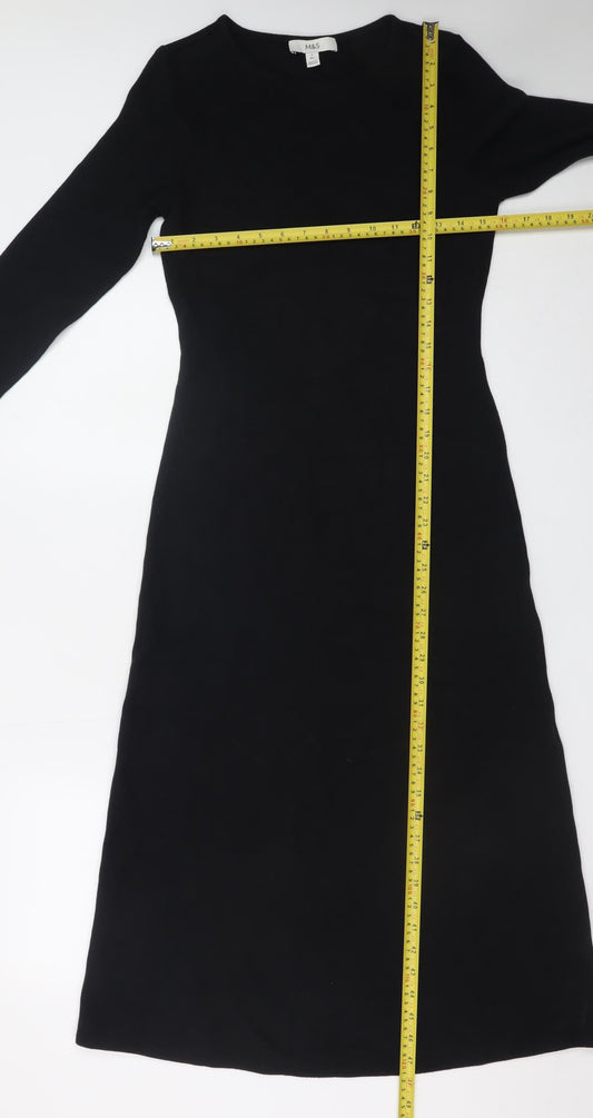 Marks and Spencer Women Black Size 8 Shift Jersey Long Sleeve Dress