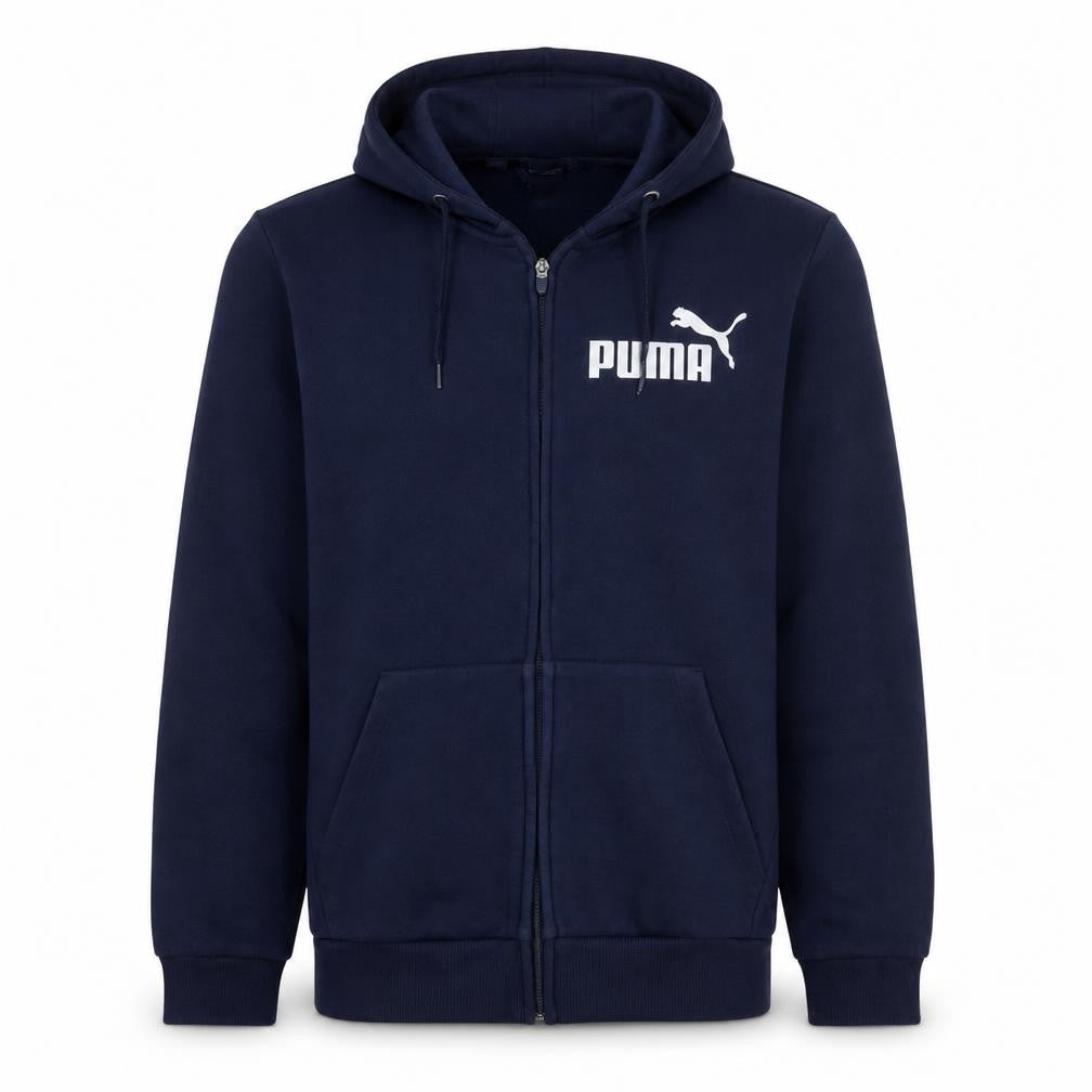 Front view of Puma Men's Blue Full Zip Hoodie, size L, Sportswear Fleece