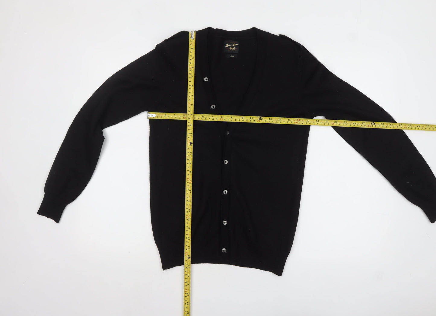 Mens UK Size S River Island Black Cardigan Jumper