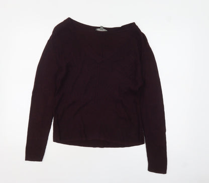 Oasis Womens Burgundy V-Neck Ribbed Knit Jumper Size L