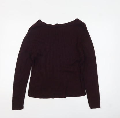 Oasis Womens Burgundy V-Neck Ribbed Knit Jumper Size L