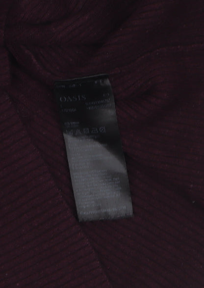 Oasis Womens Burgundy V-Neck Ribbed Knit Jumper Size L