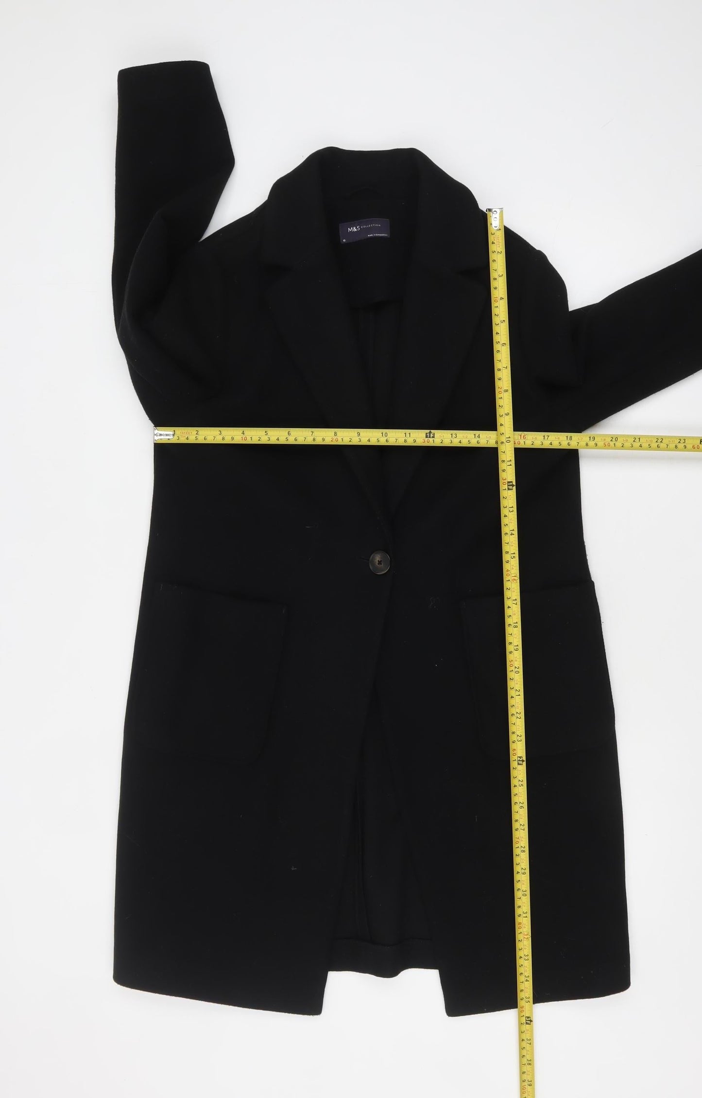 Womens UK Size 10 Marks and Spencer Black Overcoat