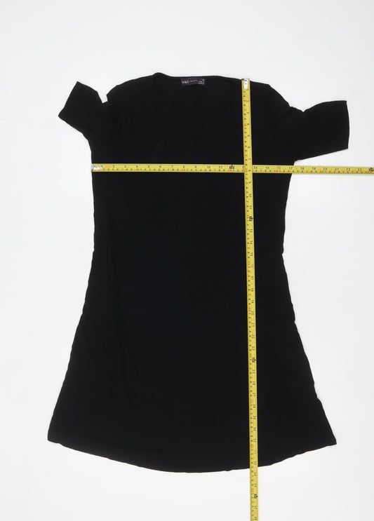 Marks and Spencer Women Black Size 10 Short Sleeve Jersey T-Shirt Dress