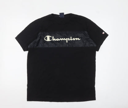 Champion Men's Black Medium Graphic Logo Crew Neck T-Shirt