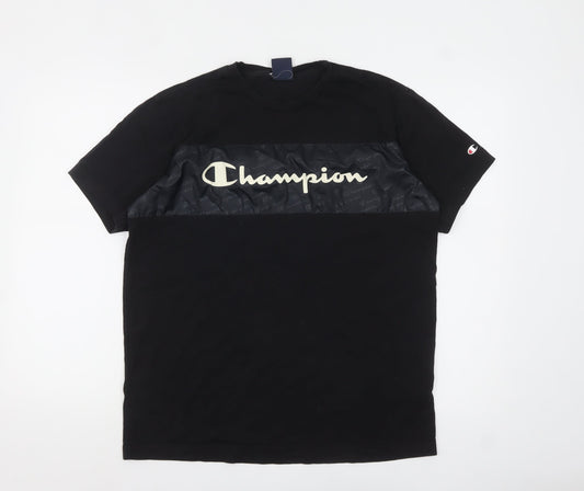 Champion Men's Black Medium Graphic Logo Crew Neck T-Shirt