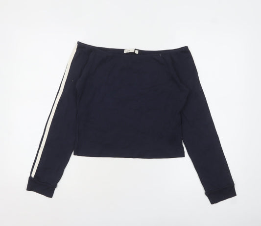 Pull&Bear Women's Blue Off Shoulder Cropped Long Sleeve Top Size L
