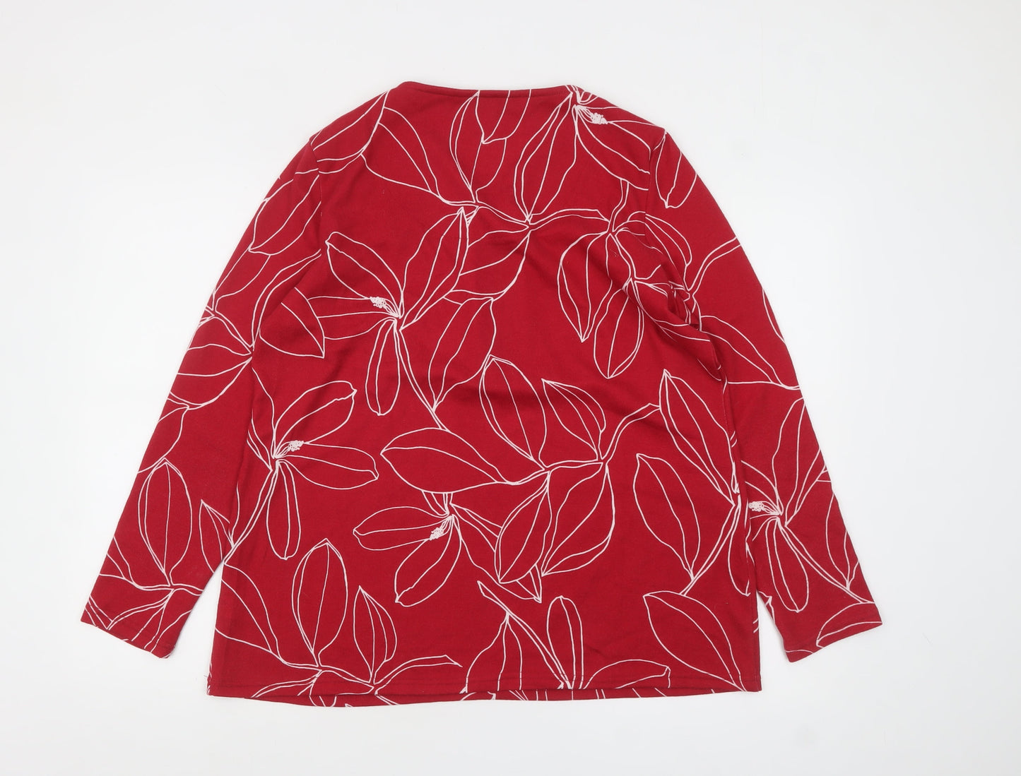 Love Leisure Women Red Floral Long Sleeve Zip Tunic Top Size 16
