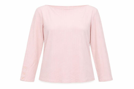 Front view of Principles Petite Women's Pink Boat Neck Long Sleeve Blouse, size 12