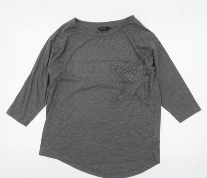 F&F Women’s Grey Rhinestone Star 3/4 Sleeve T-Shirt Size 12