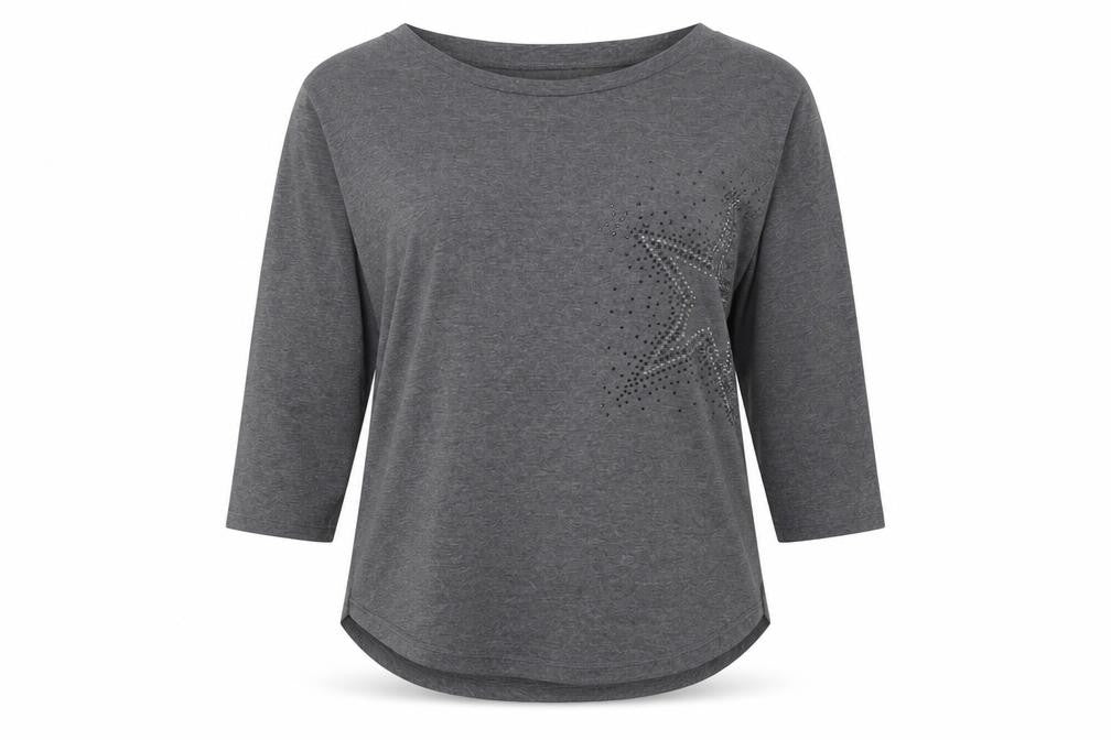 F&F Women’s Grey Rhinestone Star 3/4 Sleeve T-Shirt Size 12