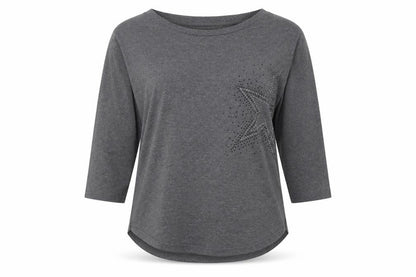 F&F Women’s Grey Rhinestone Star 3/4 Sleeve T-Shirt Size 12
