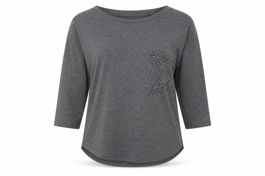 F&F Women’s Grey Rhinestone Star 3/4 Sleeve T-Shirt Size 12