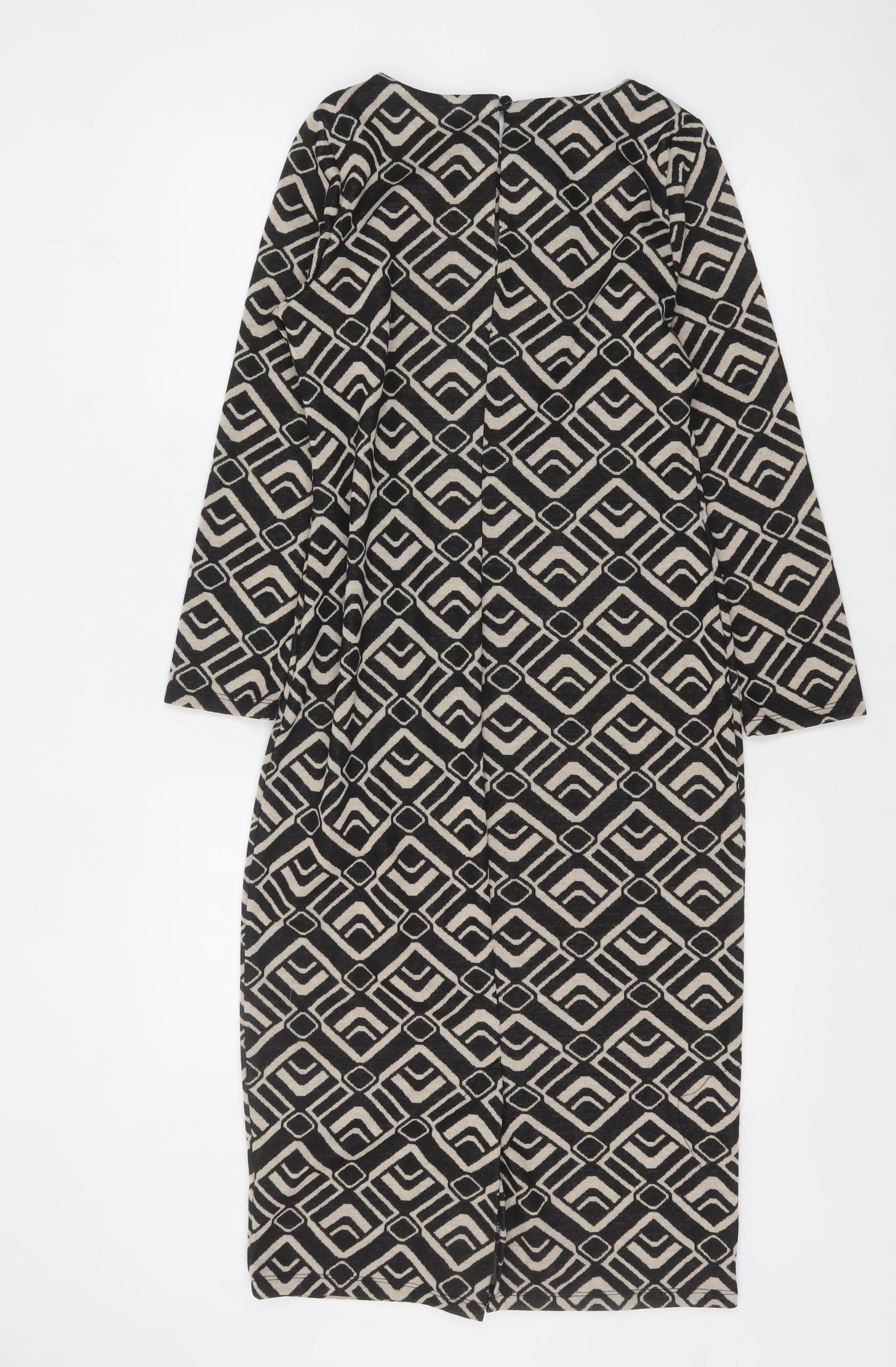 Roman Petite Black Geometric Bodycon Dress Size 8 Women's Midi
