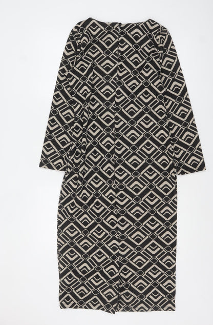 Roman Petite Black Geometric Bodycon Dress Size 8 Women's Midi