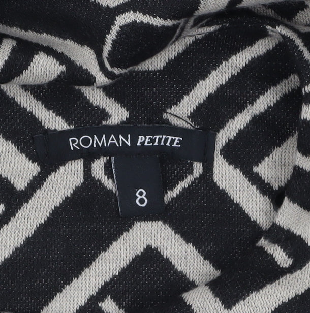 Roman Petite Black Geometric Bodycon Dress Size 8 Women's Midi