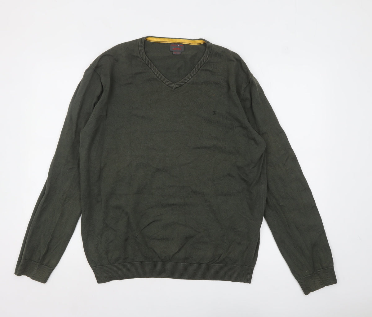ESPRIT Men Green Cotton V-Neck Jumper Size L