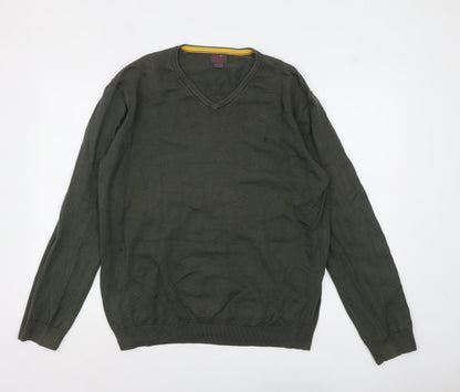 ESPRIT Men Green Cotton V-Neck Jumper Size L