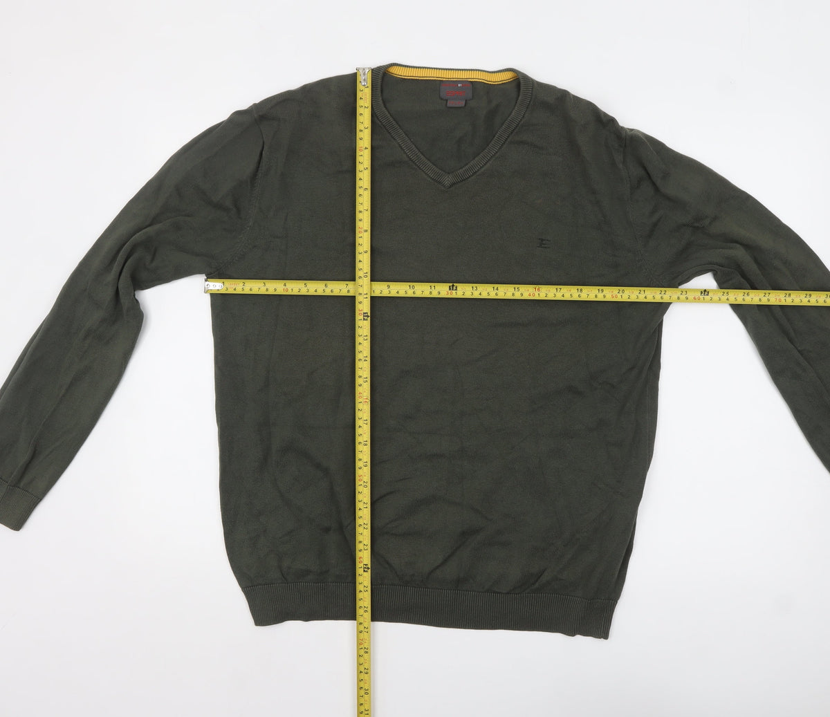 ESPRIT Men Green Cotton V-Neck Jumper Size L