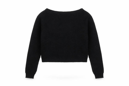 Front view of Missguided Petite Black Knit Boat Neck Jumper UK 6
